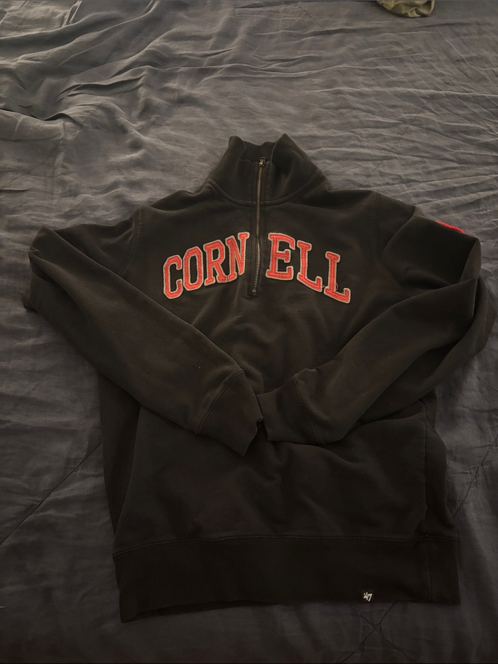 47 Brand Black Quarter-Zip Sweater with Red Cornell Lettering